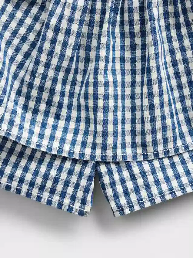 Kinder-skort van gingham-denim met gelaagde zoom