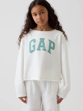 Kinder-sweatshirt met breed halslijn en logo van Vintagesoft-badstof