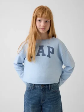 Kinder-sweatshirt met breed halslijn en logo van Vintagesoft-badstof