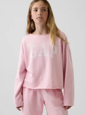 Kinder-sweatshirt met breed halslijn en logo van Vintagesoft-badstof