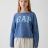 Kinder-sweatshirt met breed halslijn en logo van Vintagesoft-badstof