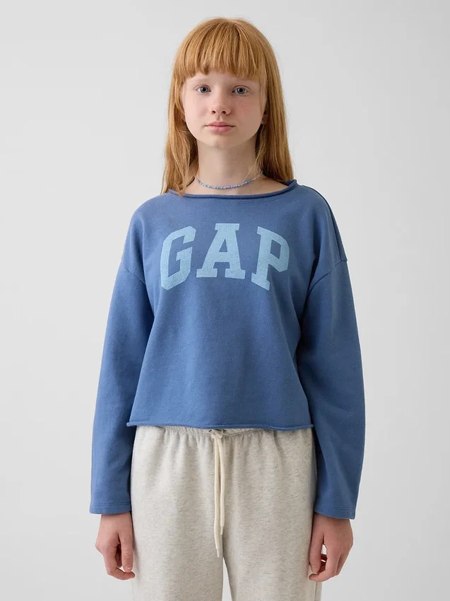 Kinder-sweatshirt met breed halslijn en logo van Vintagesoft-badstof