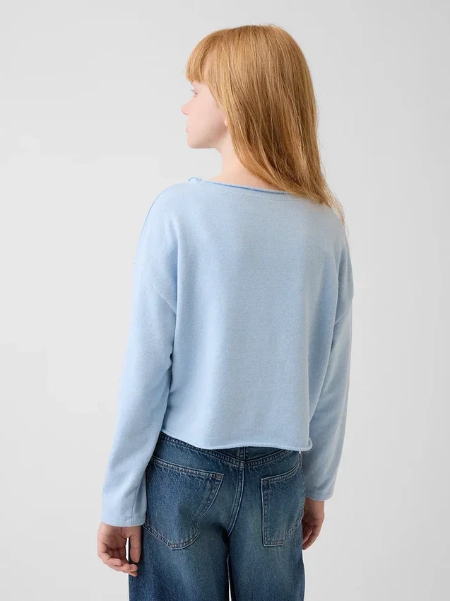 Kinder-sweatshirt met breed halslijn en logo van Vintagesoft-badstof