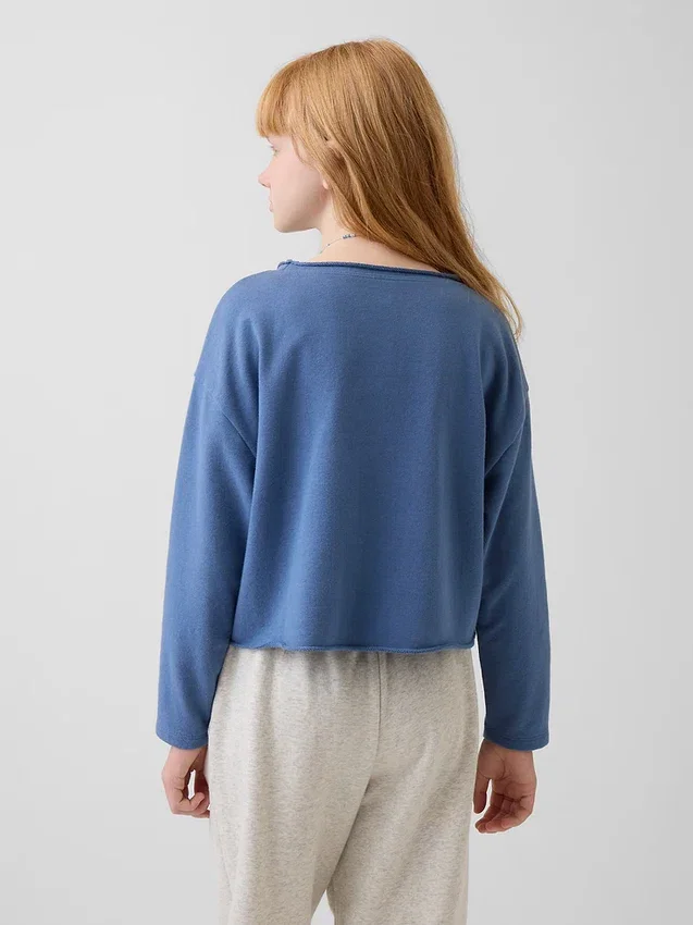 Kinder-sweatshirt met breed halslijn en logo van Vintagesoft-badstof