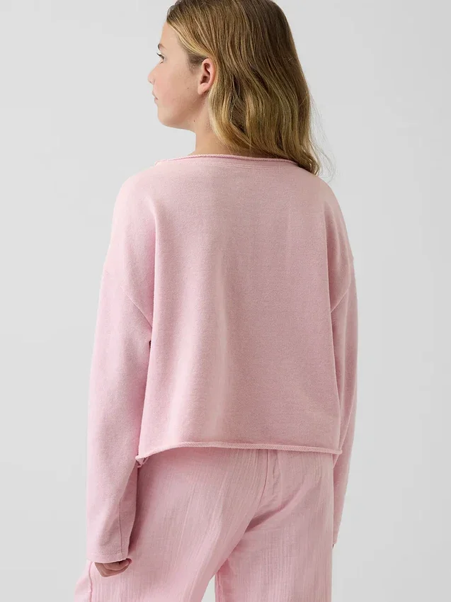 Kinder-sweatshirt met breed halslijn en logo van Vintagesoft-badstof