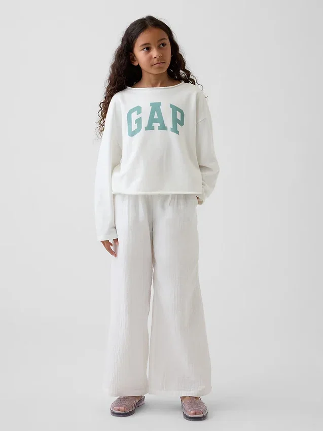 Kinder-sweatshirt met breed halslijn en logo van Vintagesoft-badstof