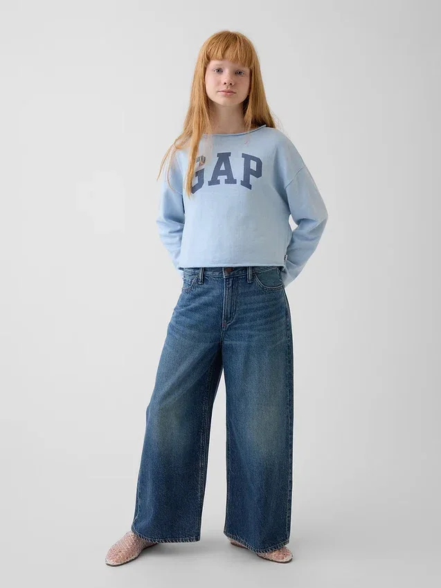 Kinder-sweatshirt met breed halslijn en logo van Vintagesoft-badstof
