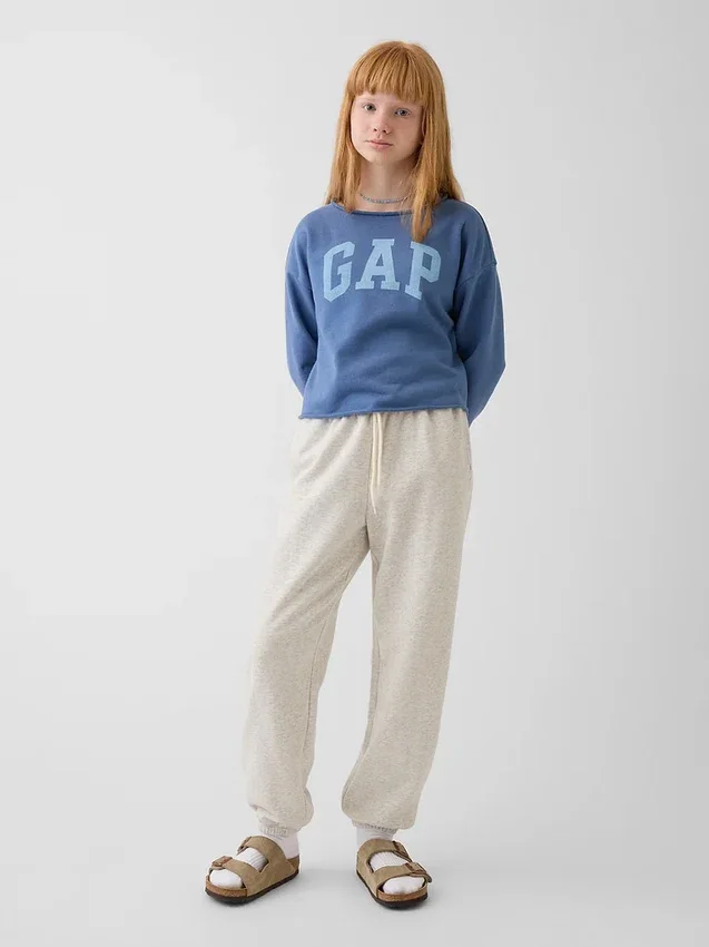 Kinder-sweatshirt met breed halslijn en logo van Vintagesoft-badstof