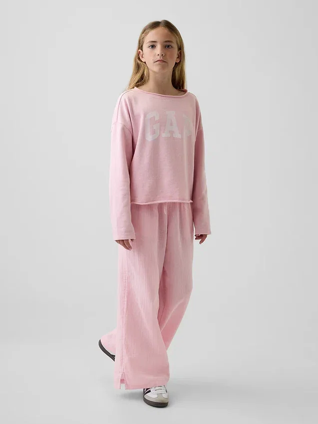 Kinder-sweatshirt met breed halslijn en logo van Vintagesoft-badstof