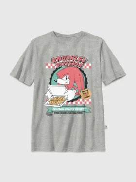 Kinder-T-shirt met afbeelding van Knuckles en pizza uit Sonic the Hedgehog