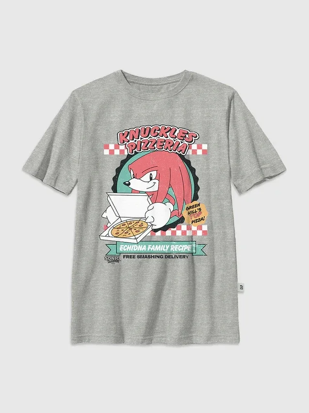 Kinder-T-shirt met afbeelding van Knuckles en pizza uit Sonic the Hedgehog