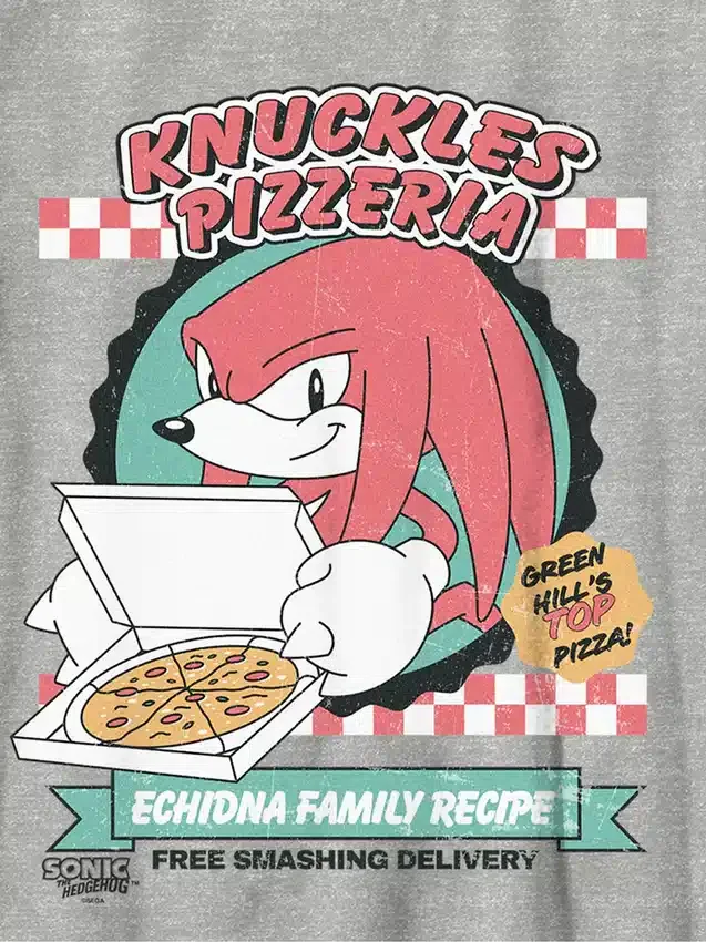 Kinder-T-shirt met afbeelding van Knuckles en pizza uit Sonic the Hedgehog