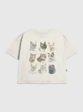 Kinder-T-shirt met kattengezichten-print