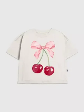 Kinder-T-shirt met kersen-strik-print