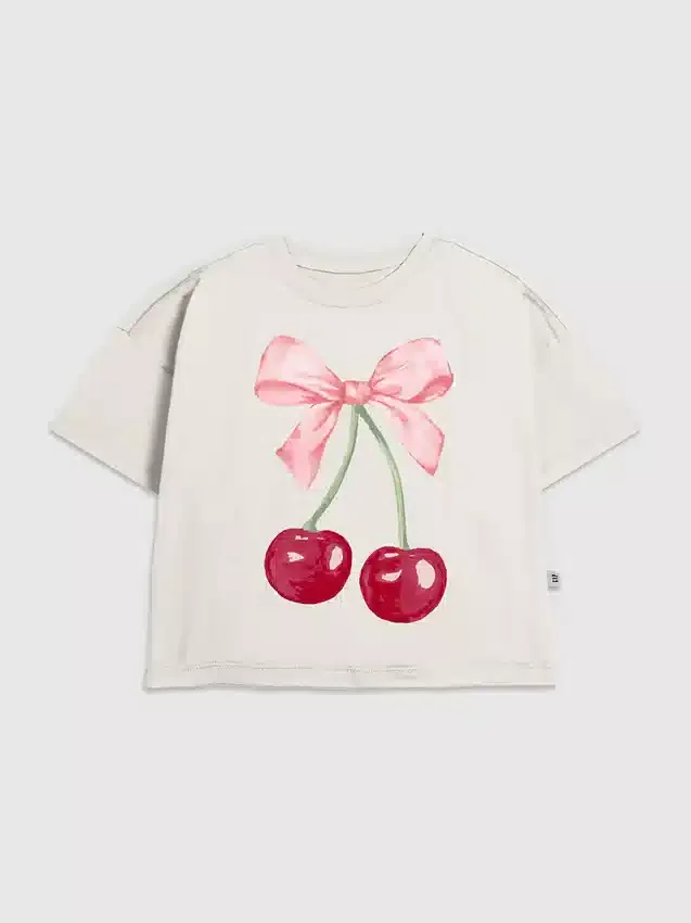 Kinder-T-shirt met kersen-strik-print