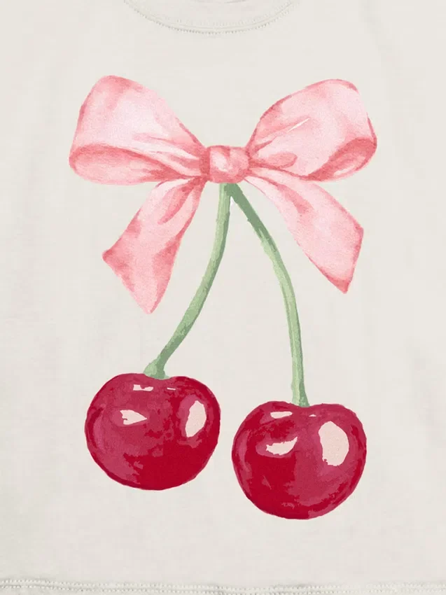 Kinder-T-shirt met kersen-strik-print