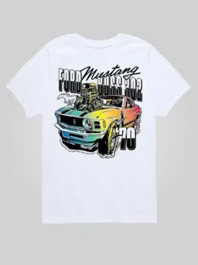 Kinder-T-shirt met korte mouwen en 'Ford 1970 Ford Mustang Rainbow'-print