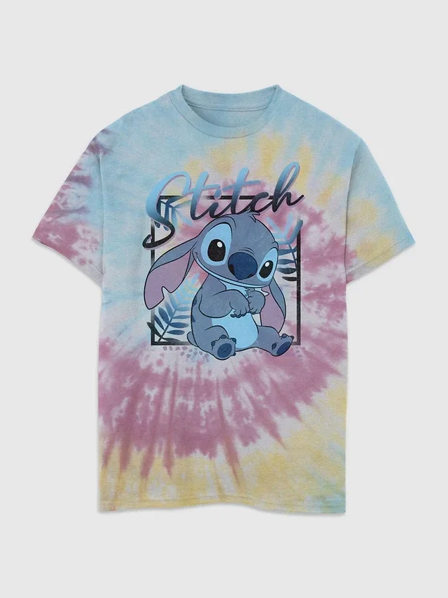 Kinder-T-shirt met Lilo en Stitch-print in tie-dye-stijl