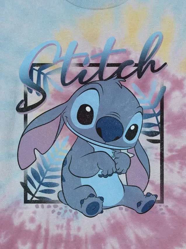 Kinder-T-shirt met Lilo en Stitch-print in tie-dye-stijl