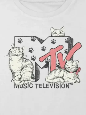 Kinder-T-shirt met MTV-kattenprint, boxy crop-model