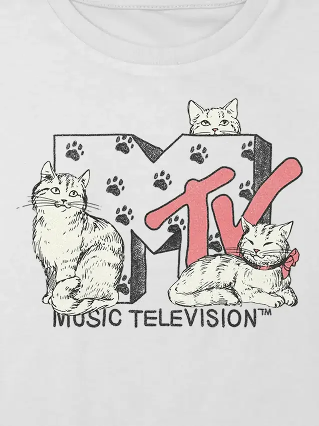 Kinder-T-shirt met MTV-kattenprint, boxy crop-model