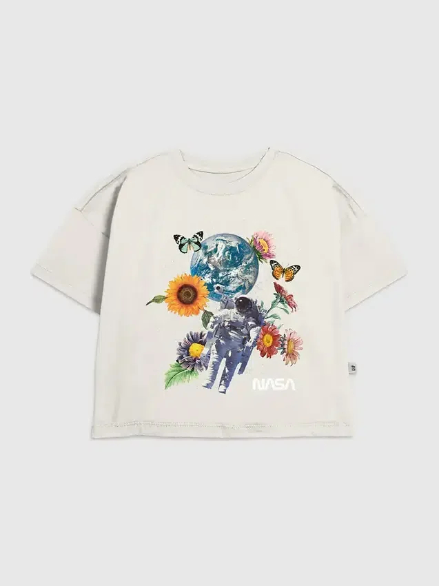 Kinder-T-shirt met NASA-ruimtevaartbloemenprint