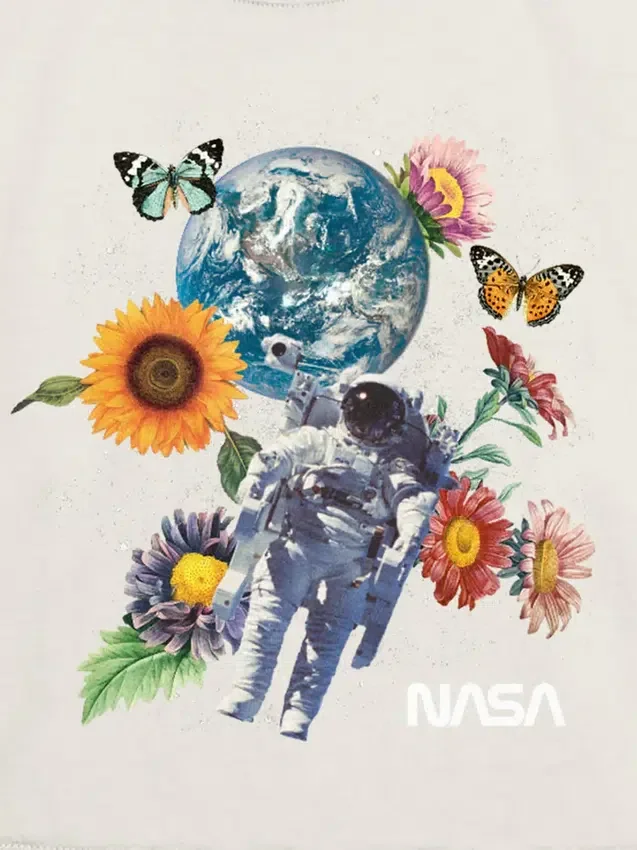Kinder-T-shirt met NASA-ruimtevaartbloemenprint