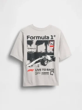 Kinder-T-shirt met oversized print in Formule 1-stijl