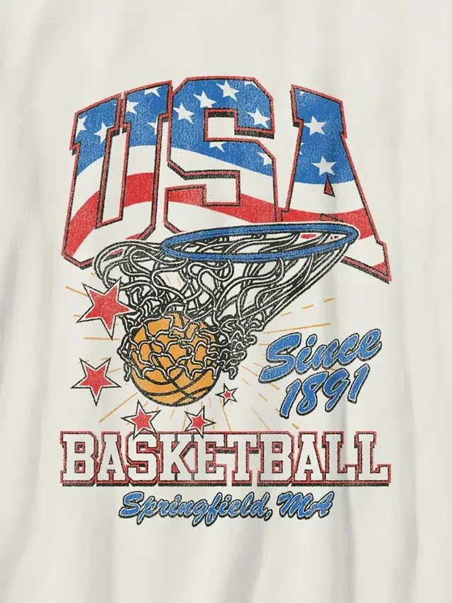 Kinder-T-shirt met vintage basketbalprint