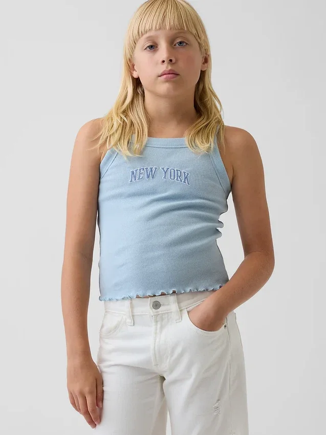 Kinder-tanktop met geribde stof en vierkante hals