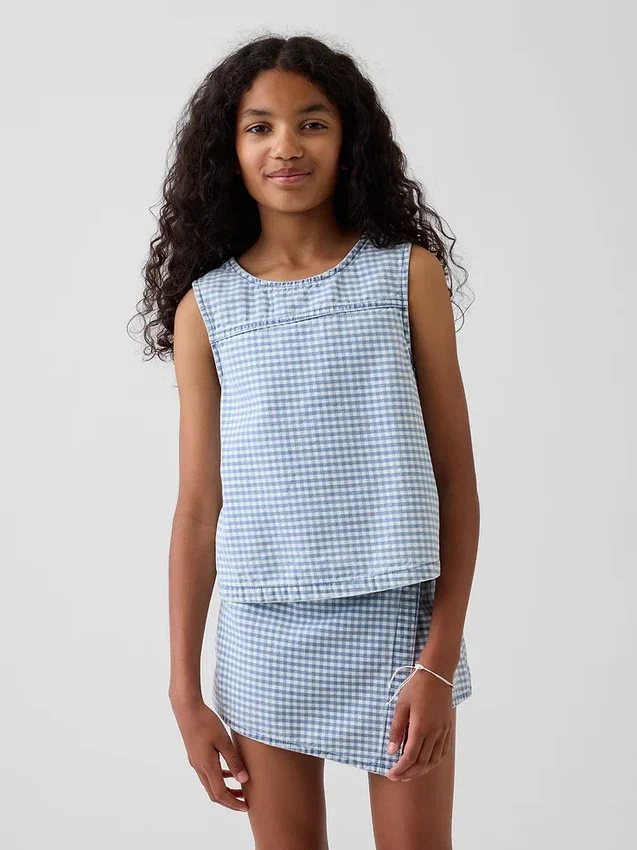 Kinder-tanktop van denim met gingham-print