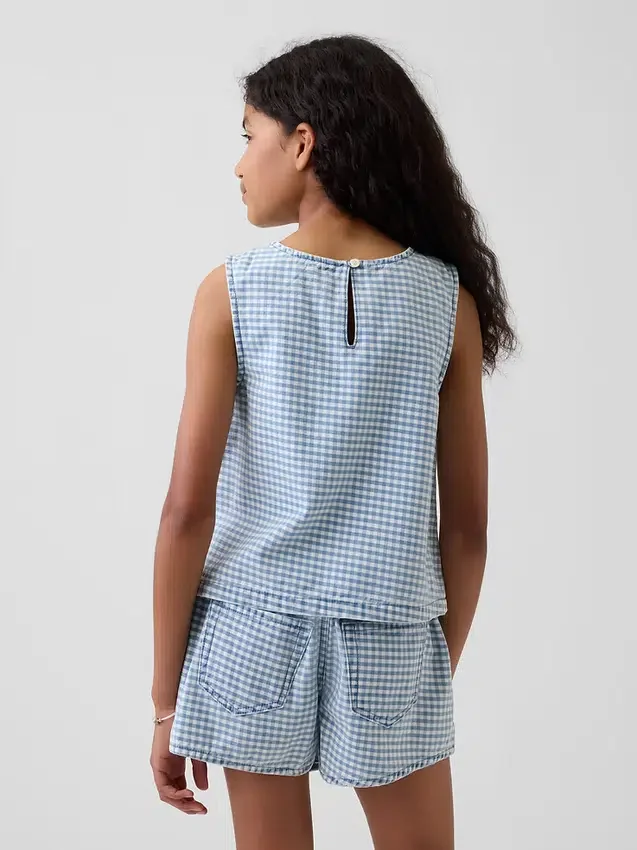 Kinder-tanktop van denim met gingham-print