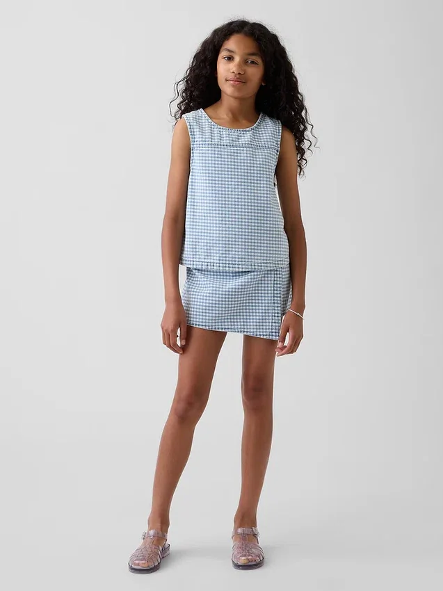 Kinder-tanktop van denim met gingham-print
