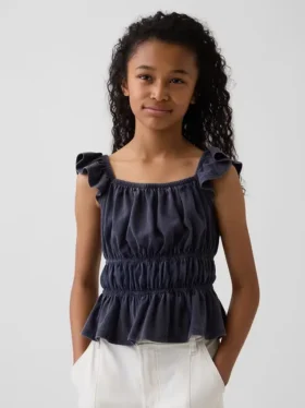 Kinder-top met fladdermouwen, smockwerk en peplum