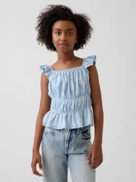 Kinder-top met fladdermouwen, smockwerk en peplum