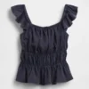 Kinder-top met fladdermouwen, smockwerk en peplum