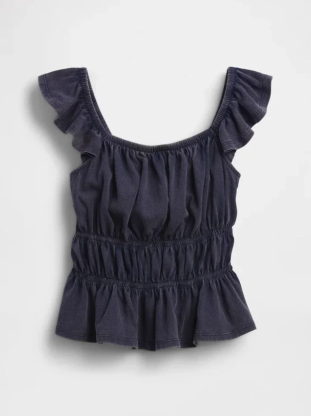 Kinder-top met fladdermouwen, smockwerk en peplum