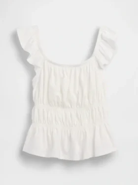 Kinder-top met fladdermouwen, smockwerk en peplum