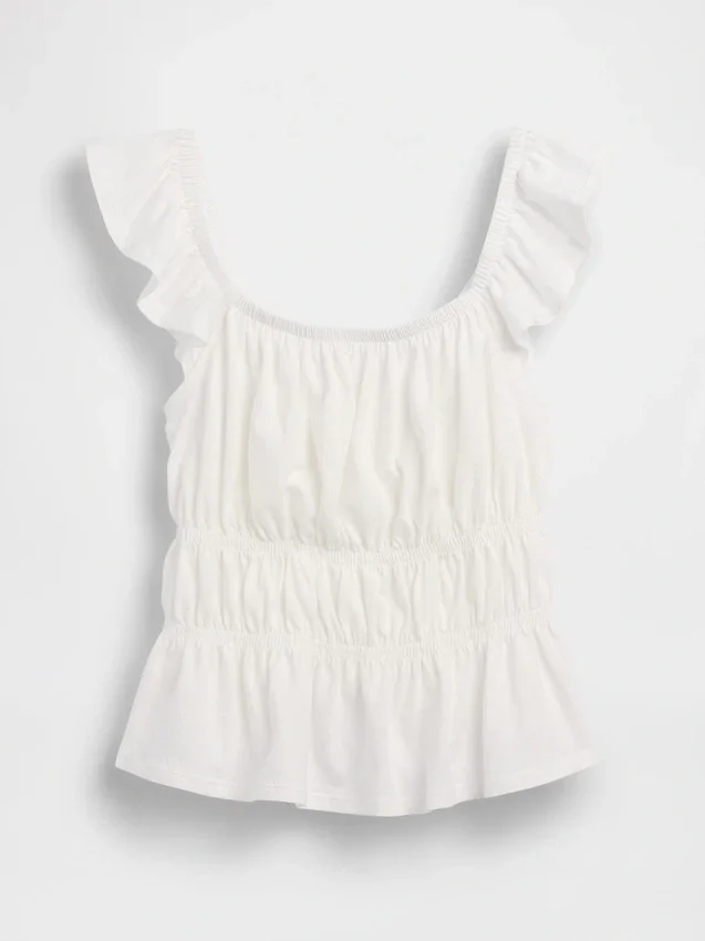 Kinder-top met fladdermouwen, smockwerk en peplum