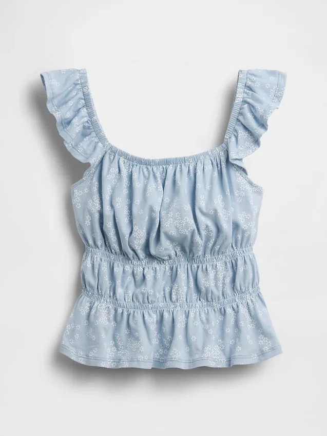 Kinder-top met fladdermouwen, smockwerk en peplum