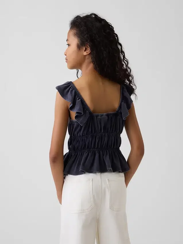 Kinder-top met fladdermouwen, smockwerk en peplum