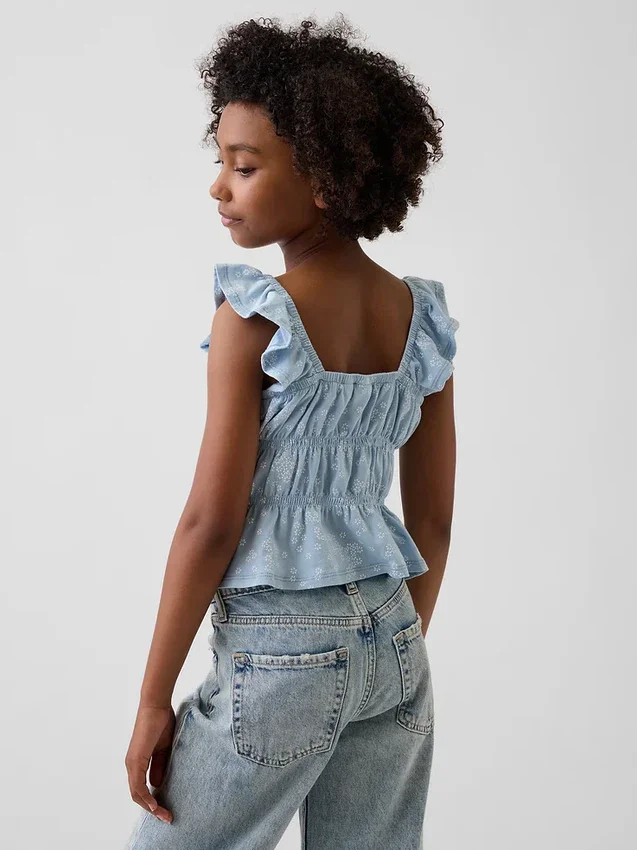 Kinder-top met fladdermouwen, smockwerk en peplum