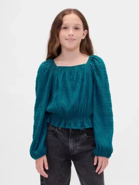 Kinder-top met peplum en gekreukeld effect