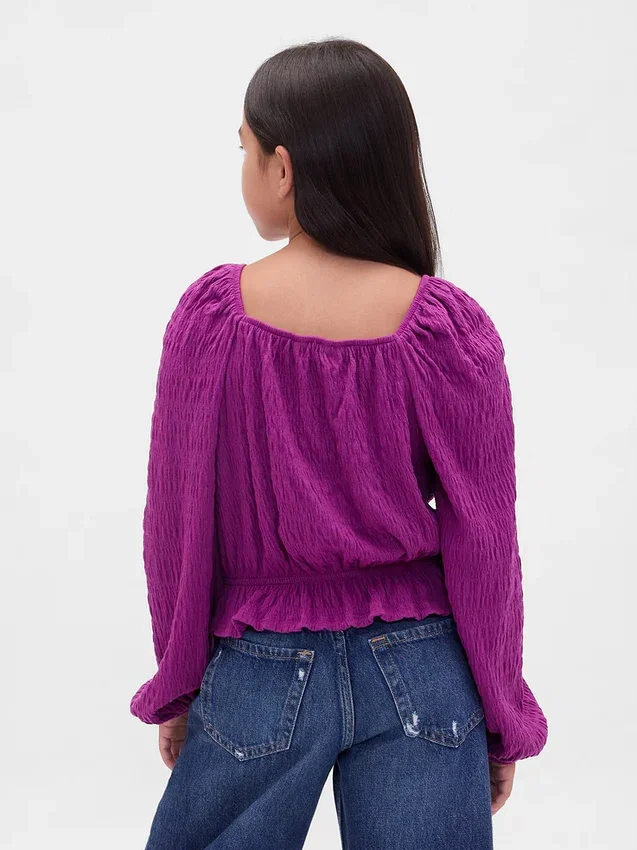 Kinder-top met peplum en gekreukeld effect