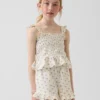 Kinder-top van katoenen gaas met smockwerk en peplum