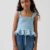 Kinder-top van katoenen gaas met smockwerk en peplum