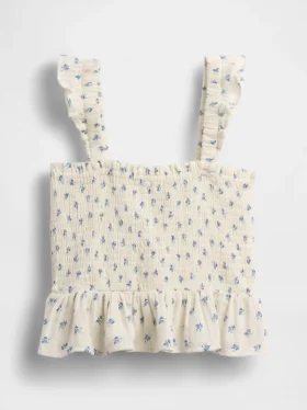 Kinder-top van katoenen gaas met smockwerk en peplum
