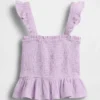 Kinder-top van katoenen gaas met smockwerk en peplum