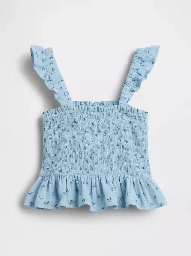 Kinder-top van katoenen gaas met smockwerk en peplum