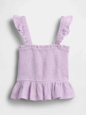 Kinder-top van katoenen gaas met smockwerk en peplum